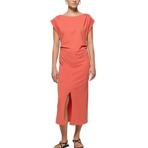 NWT Nation Los Angeles Organic Cotton Selma Pleated Midi Dress Slit Coral Size S